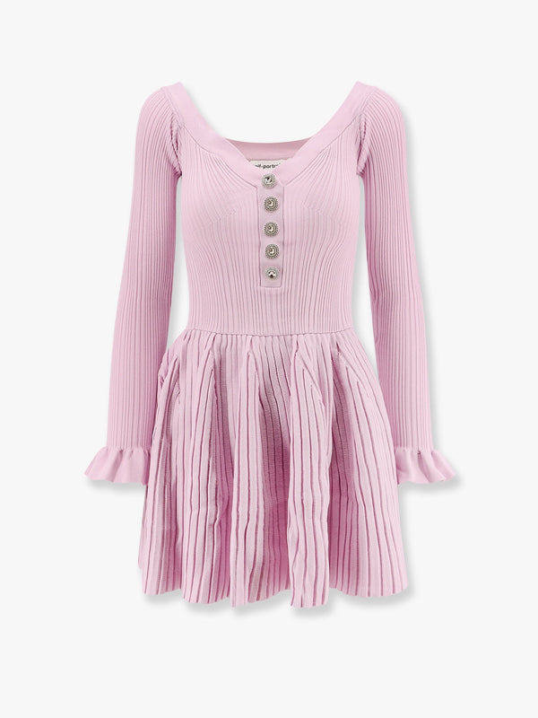Self Portrait Ribbed Knit Mini Dress With Jewel Buttons
