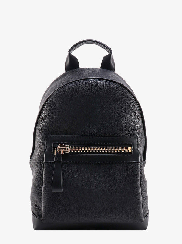 Textured leather backpack with pocket on the front
