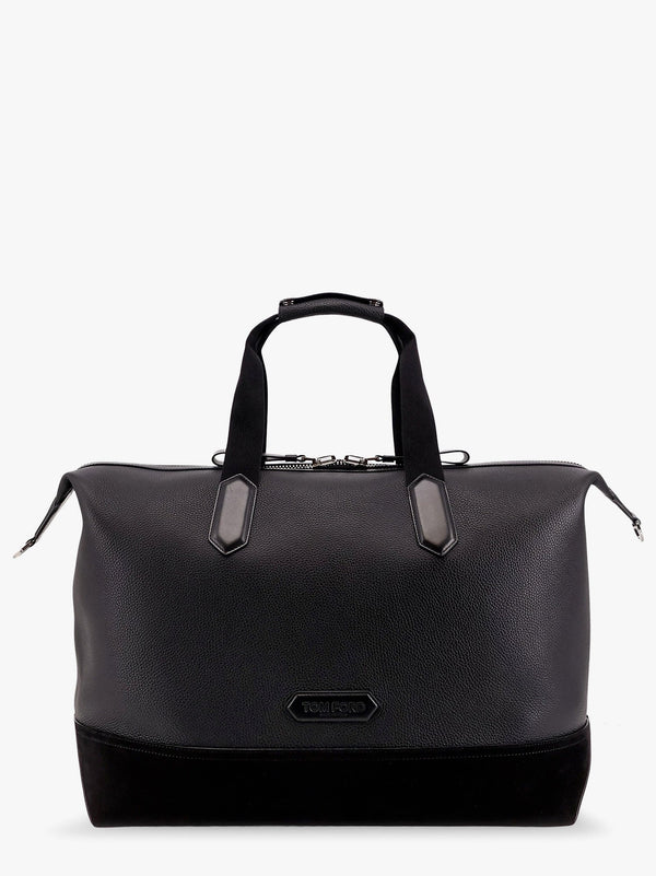 Leather duffle bag with suede inserts and logo patch