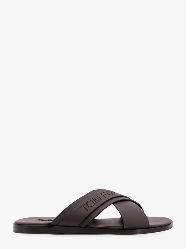 Leather sandals with perforated logo detail