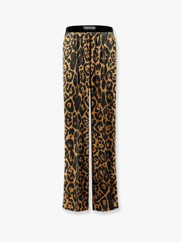 Stretch silk trouser with animalier print
