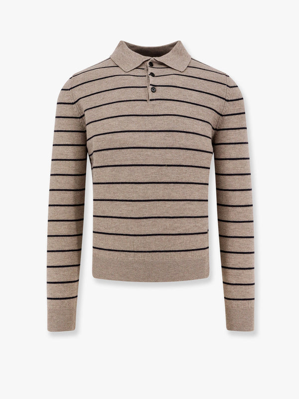 Super fine merino wool striped polo shirt
