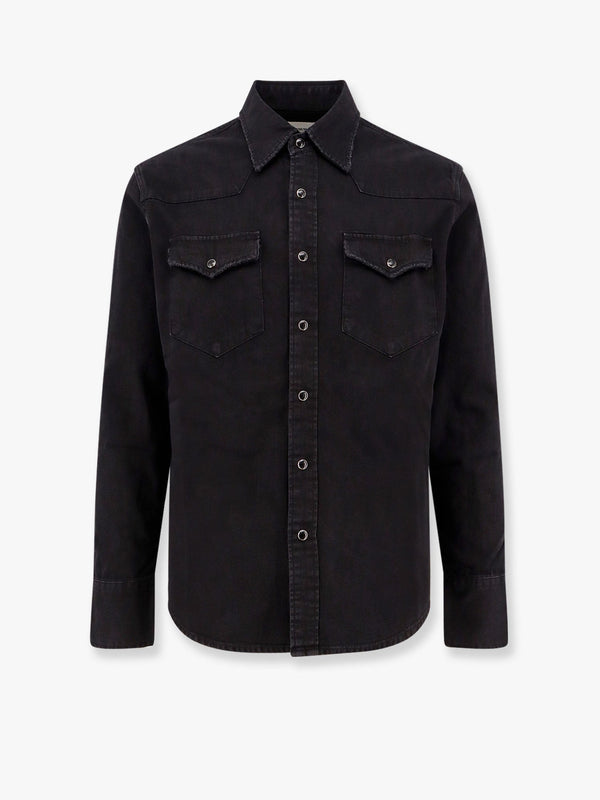 Washed denim distressed western shirt