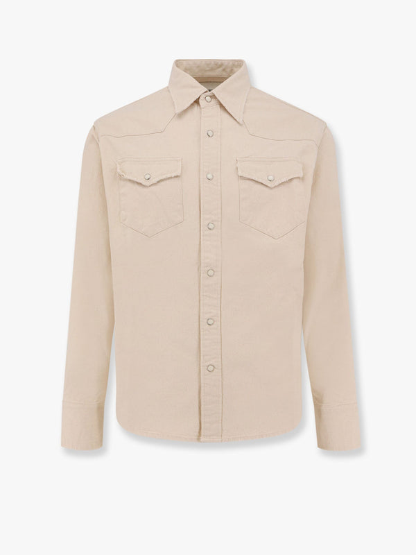 Washed denim distressed western shirt