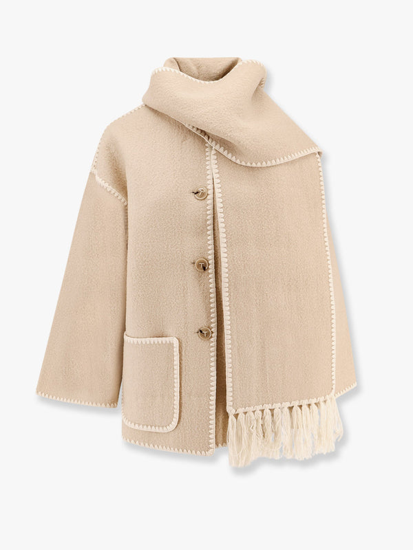 Wool blend coat with scarf and embroidery
