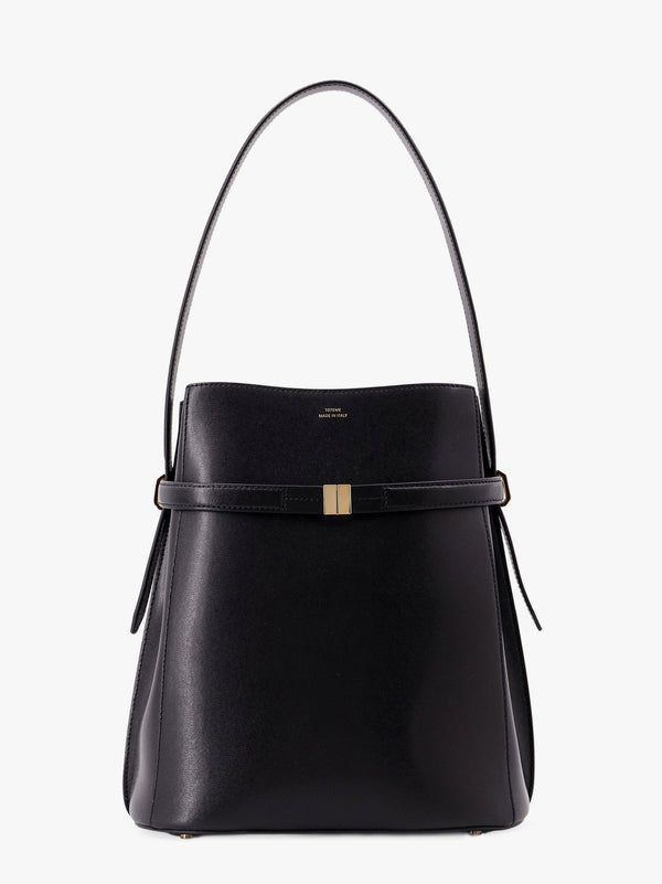 Leather bucket bag with frontal strap