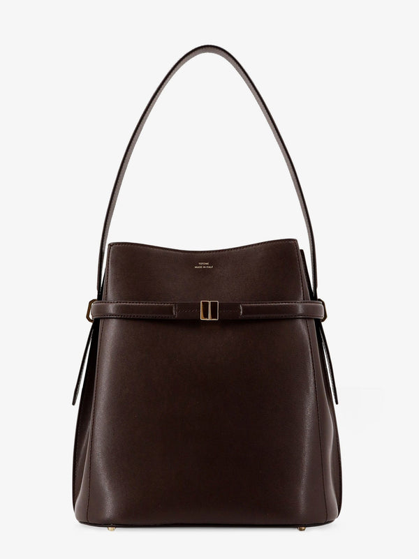 Leather bucket bag with frontal strap
