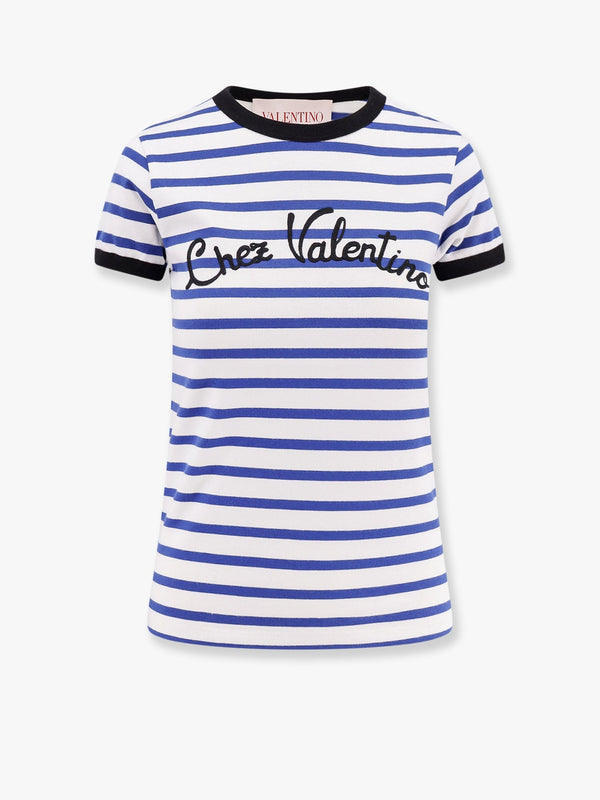 Valentino Striped Cotton T-Shirt With Embroidered Logo