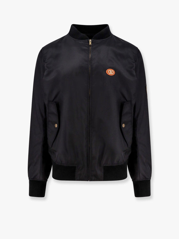 Nylon bomber with leather patch and vlogo detail