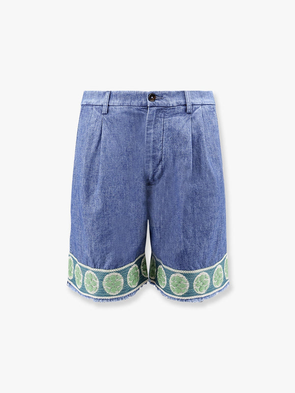 Denim shorts with embroidery on the bottom