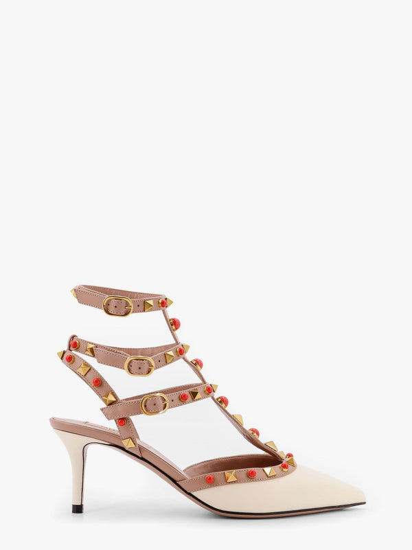 Rockstud leather slingback with cabochon stones