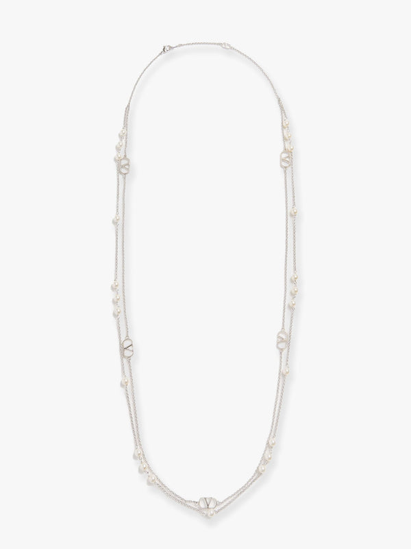 Vlogo signature metal necklace with pearls