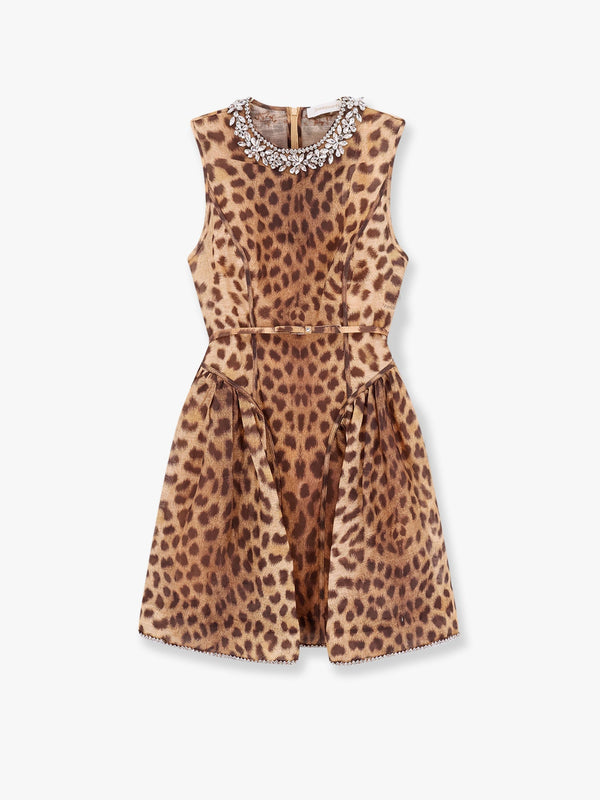 Zimmermann Linen And Silk Mini Dress With Animalier Print