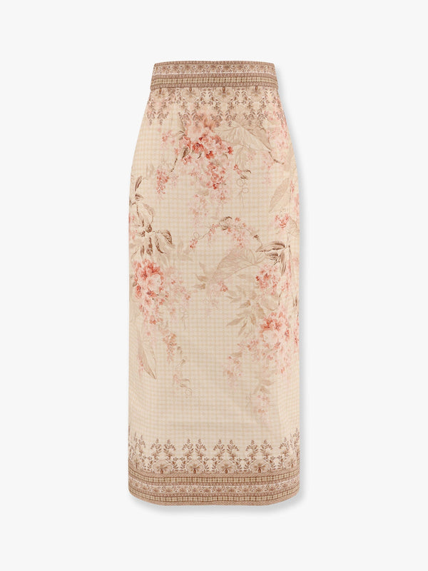 Illuminate linen pencil midi skirt with floral print