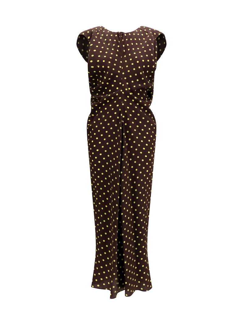Marni Vestido Marni de Crepé Estampado de Lunares Sadelle Marrón - World Class Fashion