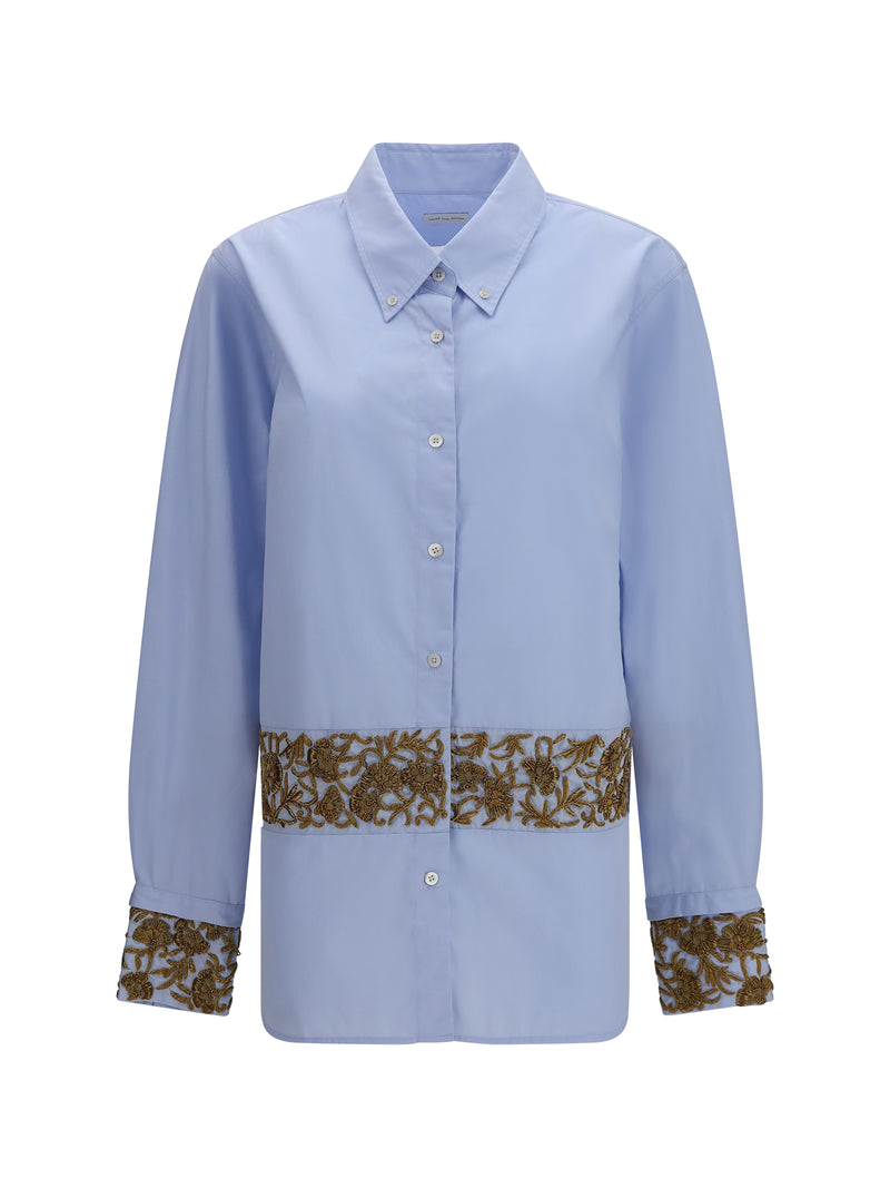 Dries Van Noten Dries Van Noten Oversized Embroidered Cotton Shirt Light Blue - World Class Fashion