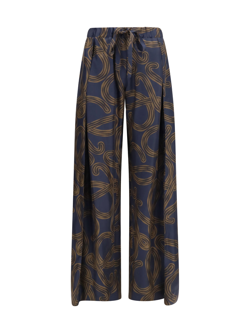 Loewe Loewe Lightweight Printed Silk Twill Pants Navy/Brown - World Class Fashion