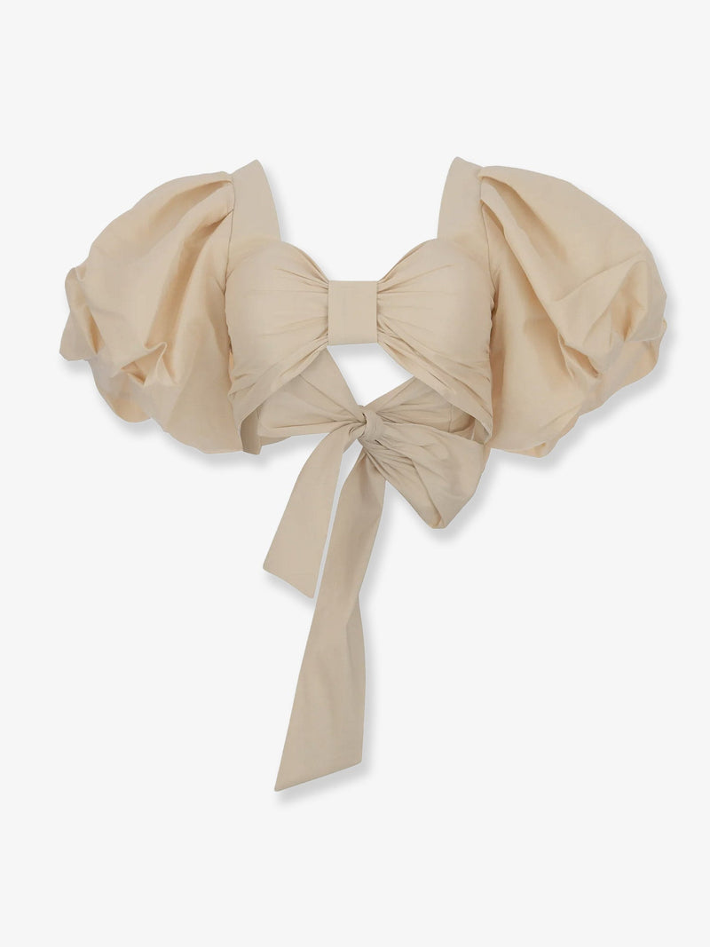 Actualee Actualee Cropped Shantung Effect Fabric Top Beige - World Class Fashion
