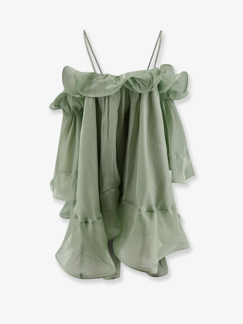 Actualee Actualee Vestido con Volantes Verde Mujer - World Class Fashion