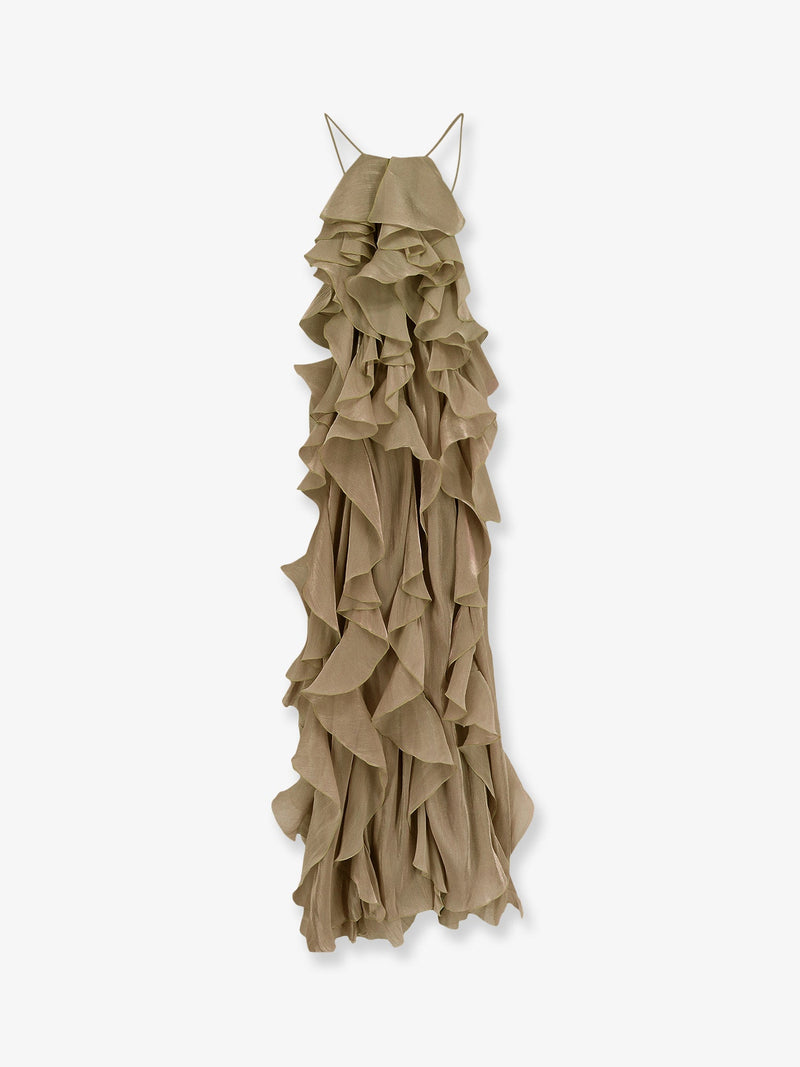 Actualee Actualee Long Dress with Ruffles Beige Women - World Class Fashion