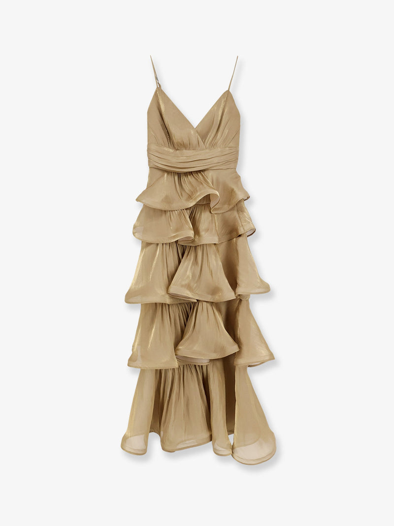 Actualee Actualee Flounced Long Dress Beige Women - World Class Fashion