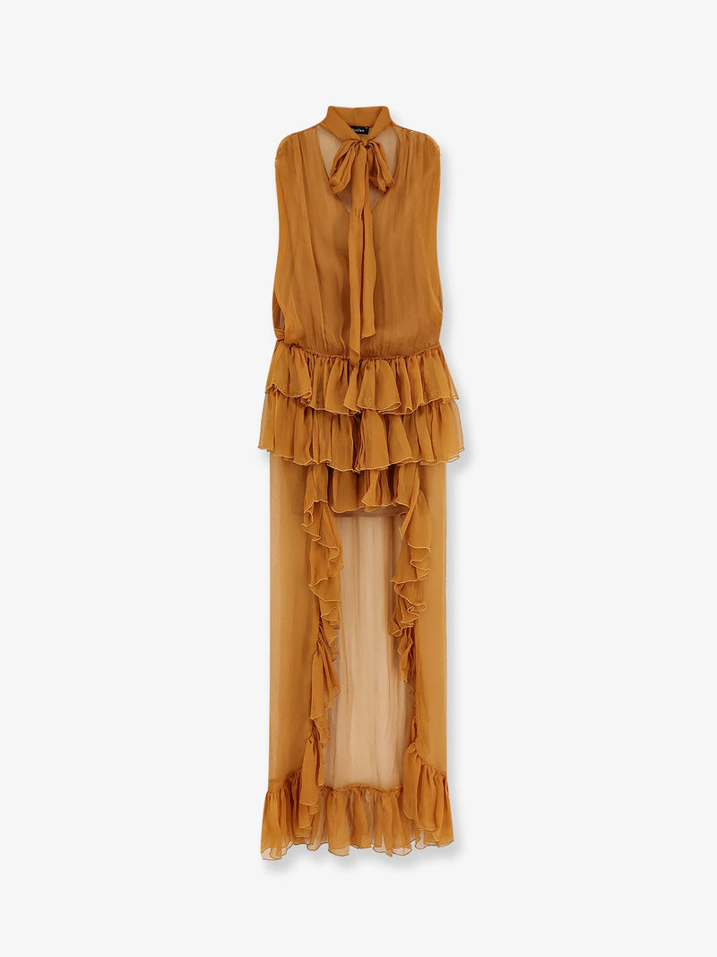 Actualee Actualee Asymmetric Voile Dress Caramel - World Class Fashion