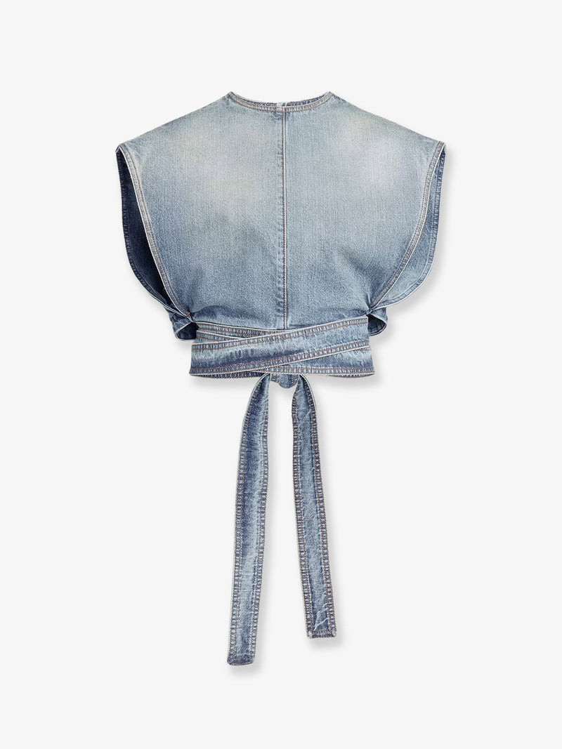Alaia Alaia Belted Denim Top Blue Women - World Class Fashion