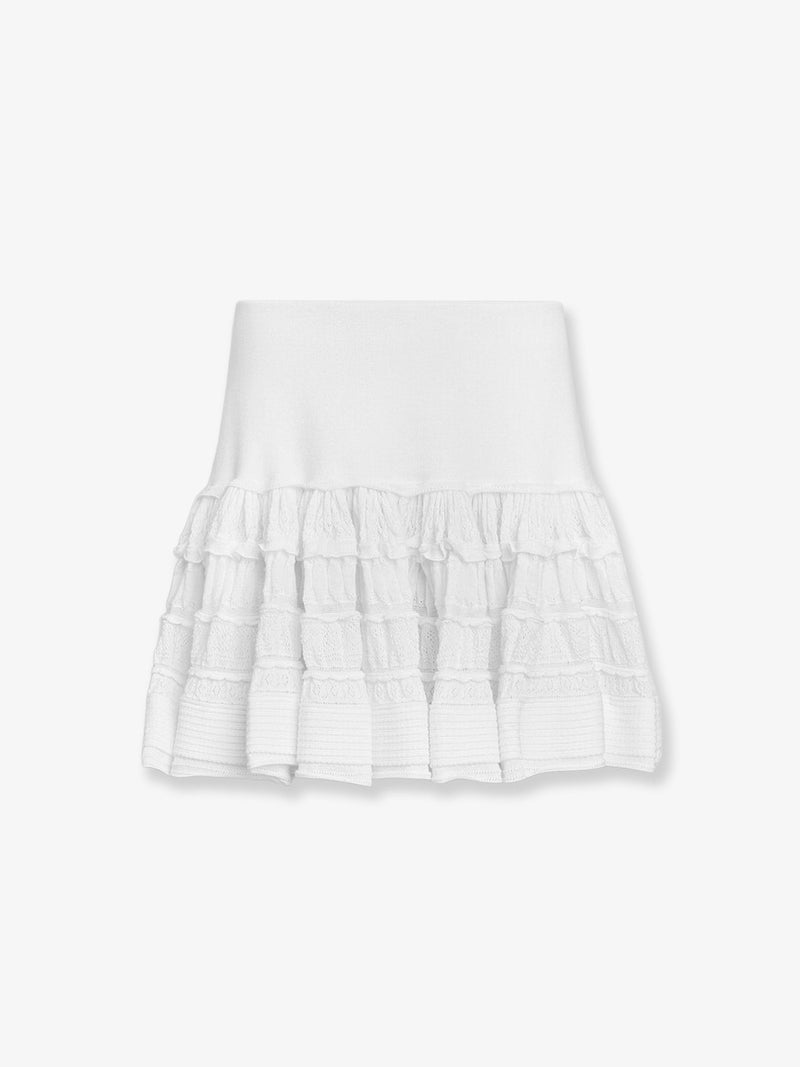 Alaia Falda de lana virgen con volantes Alaia, color blanco - World Class Fashion