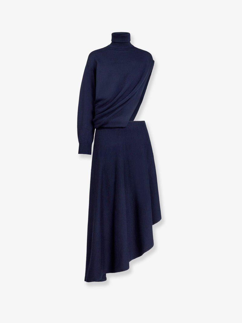 Alaia Vestido de mujer de lana virgen azul con aberturas Alaia - World Class Fashion