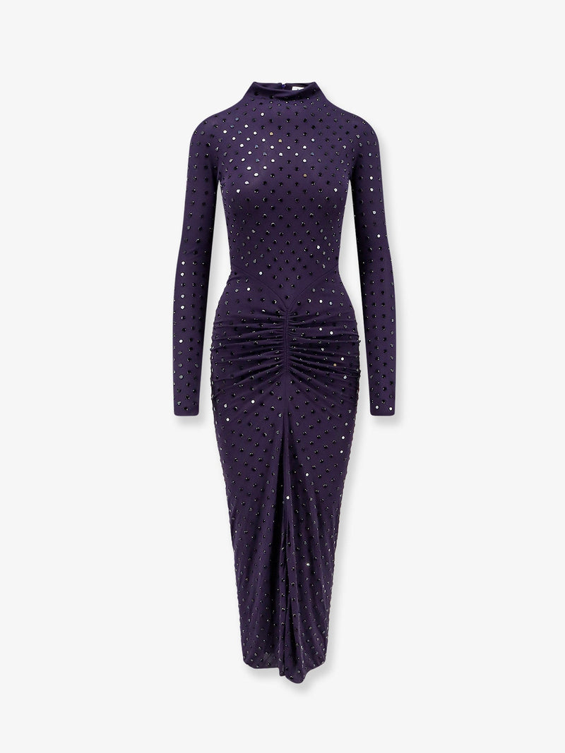 Alaia Alaia Long Viscose Dress with Rhinestones Purple - World Class Fashion