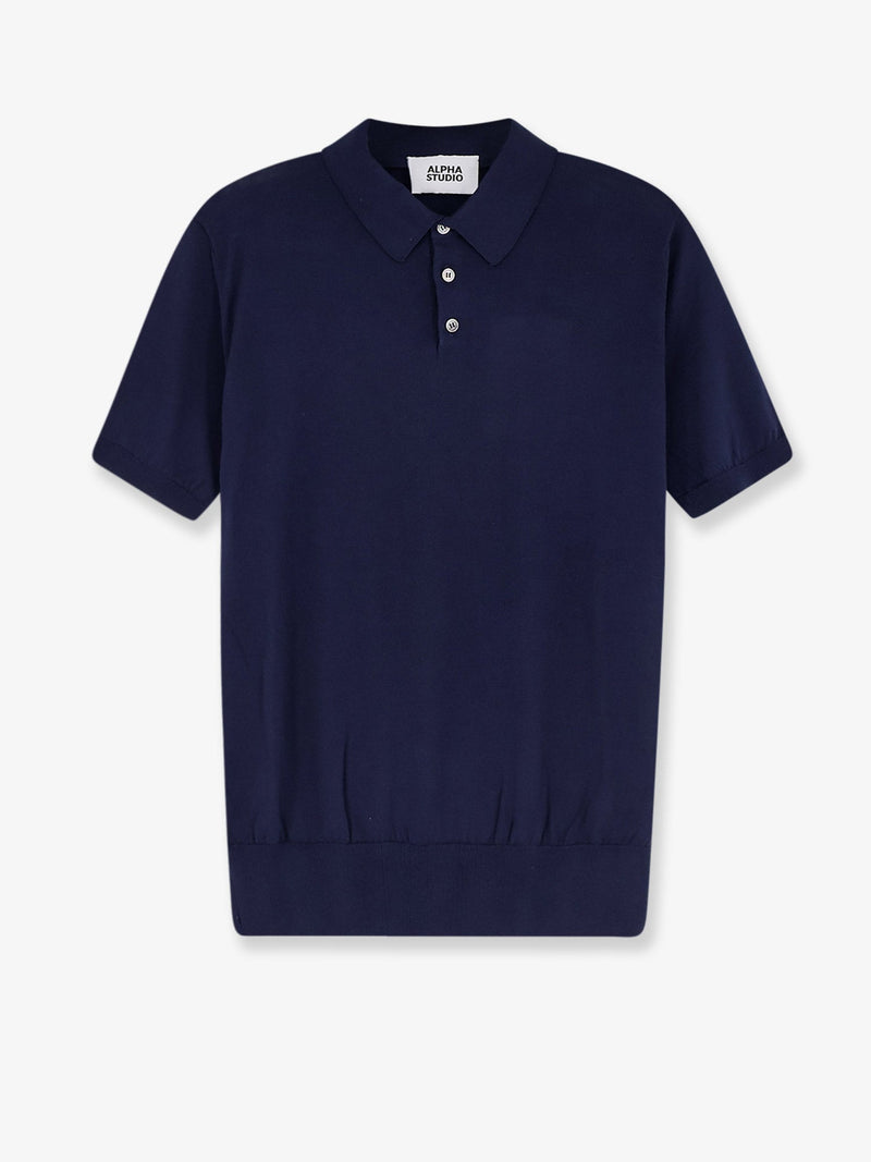 Alpha-studio Alpha-Studio Cotton Silk Blend Polo Shirt Blue - World Class Fashion