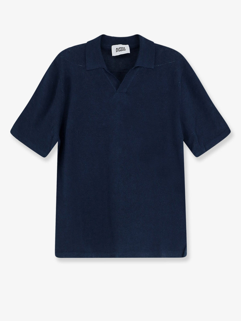 Alpha-studio Alpha-Studio Linen Cotton Blend Polo Shirt Blue - World Class Fashion