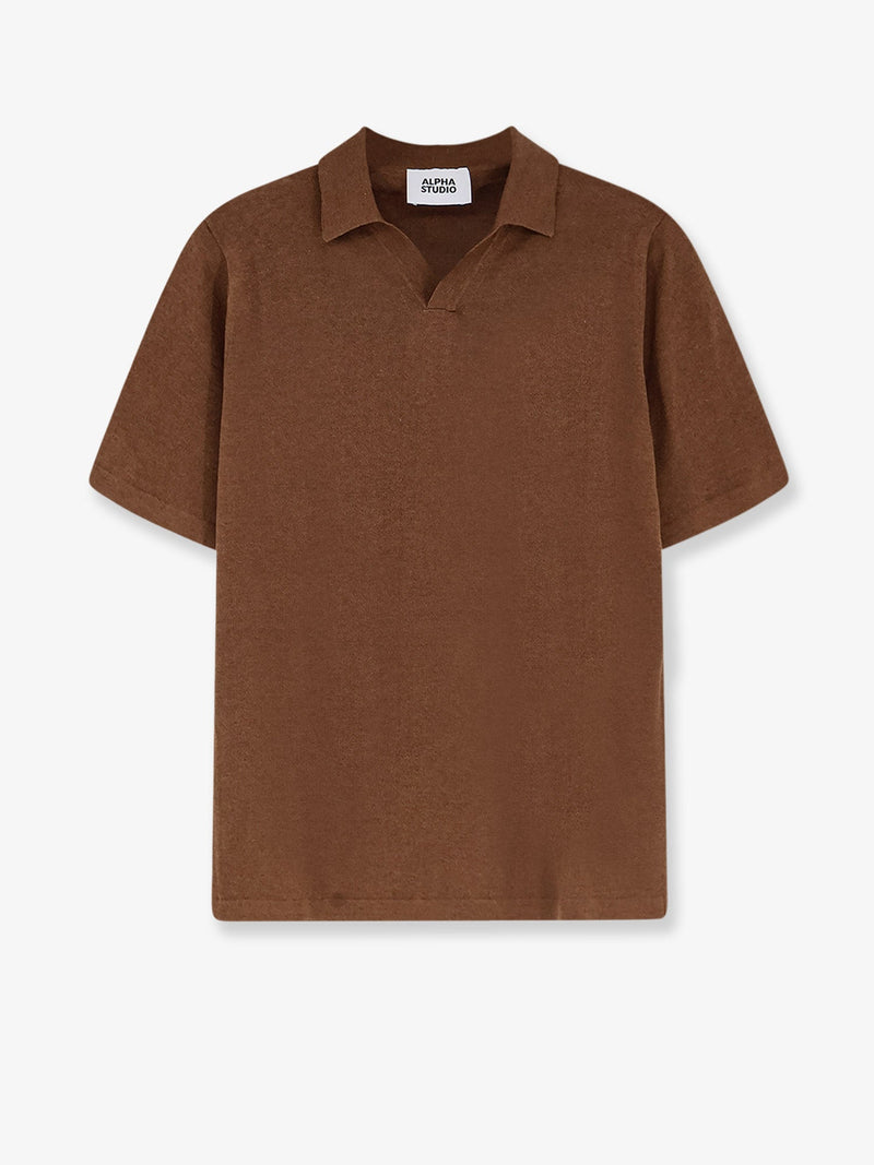 Alpha-studio Alpha-Studio Linen Cotton Blend Polo Shirt Brown - World Class Fashion