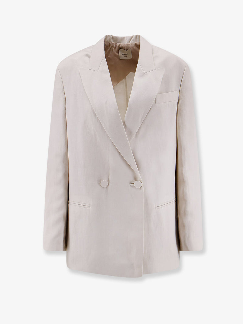 Alysi Alysi Double-Breasted Lyocell Linen Blazer White - World Class Fashion