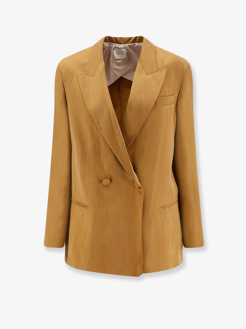 Alysi Alysi Double-Breasted Lyocell Linen Blazer Yellow - World Class Fashion