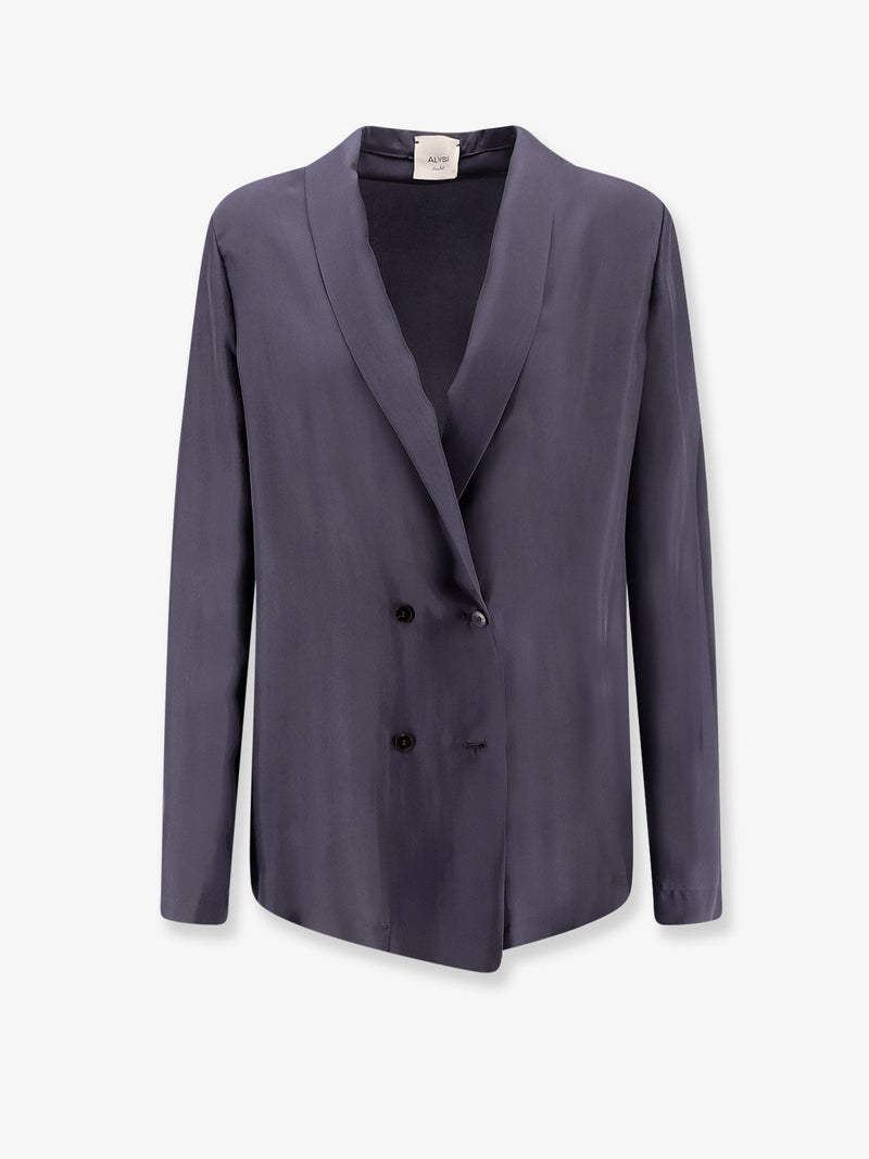 Alysi Alysi Double-Breasted Silk Blazer Grey - World Class Fashion