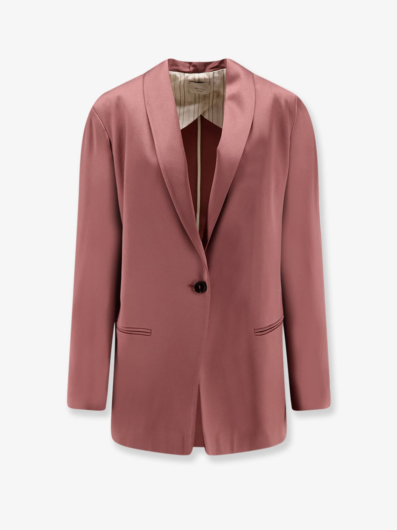 Alysi Alysi Single-Breasted Satin Blazer Pink Women - World Class Fashion