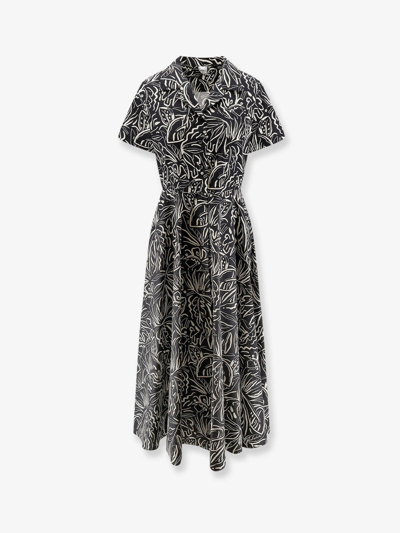 Aspesi Aspesi Printed Cotton Chemisier Dress Black - World Class Fashion