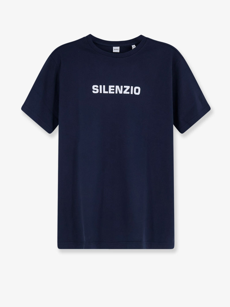 Aspesi Aspesi Cotton T-Shirt with Silence Print Blue - World Class Fashion