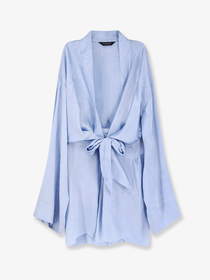 Balenciaga Balenciaga Wrap Silk Mini Dress Blue - World Class Fashion