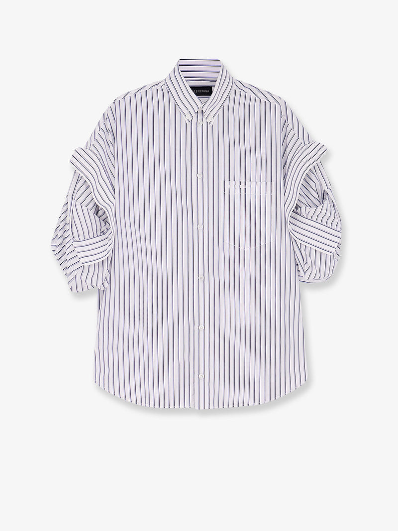 Balenciaga Balenciaga Tucked Sleeve Striped Cotton Shirt White - World Class Fashion