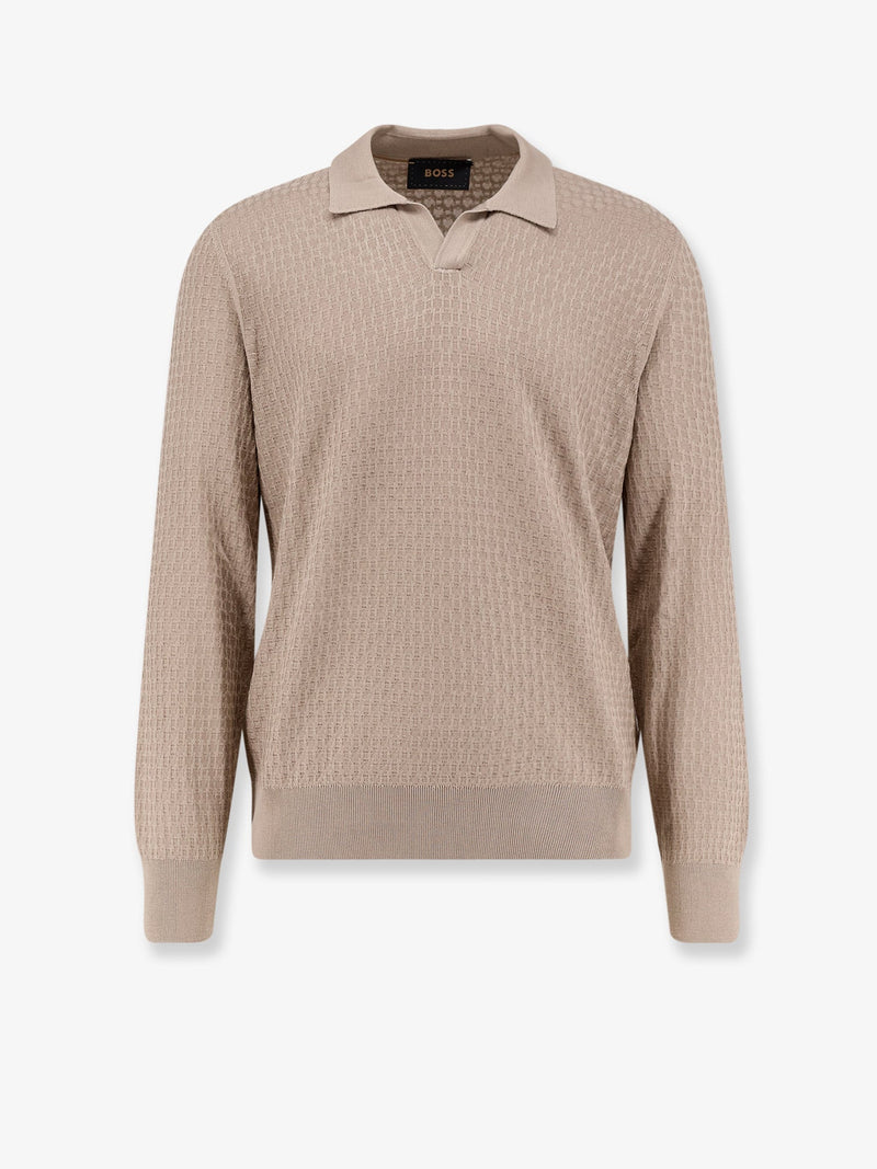 Boss Jersey Boss de seda con detalles de cuero beige - World Class Fashion