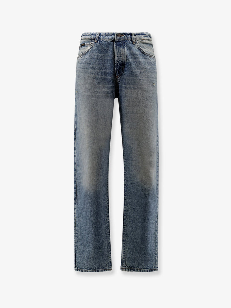 Boss Vaqueros azules de hombre Boss Cotton con parche de logo de ante - World Class Fashion