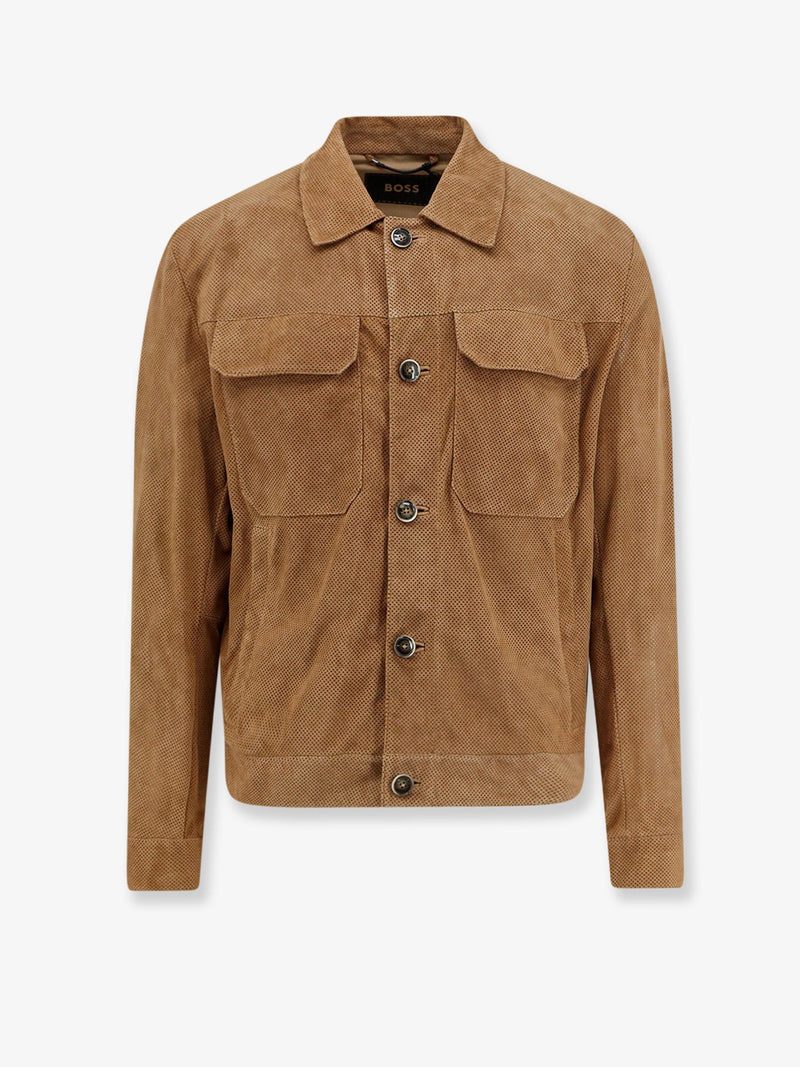 Boss Boss Merfo Perforated Suede Jacket Beige - World Class Fashion
