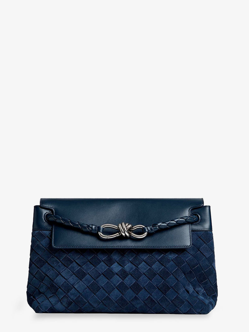 Bottega Veneta Bottega Veneta Andiamo Messenger Suede Crossbody Bag Blue - World Class Fashion
