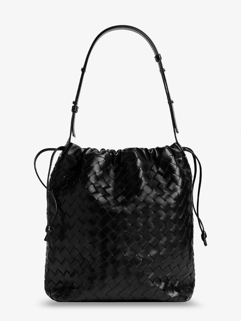 Bottega Veneta Bottega Veneta Bucket Intrecciato Biblioteca Leather Bag Black - World Class Fashion