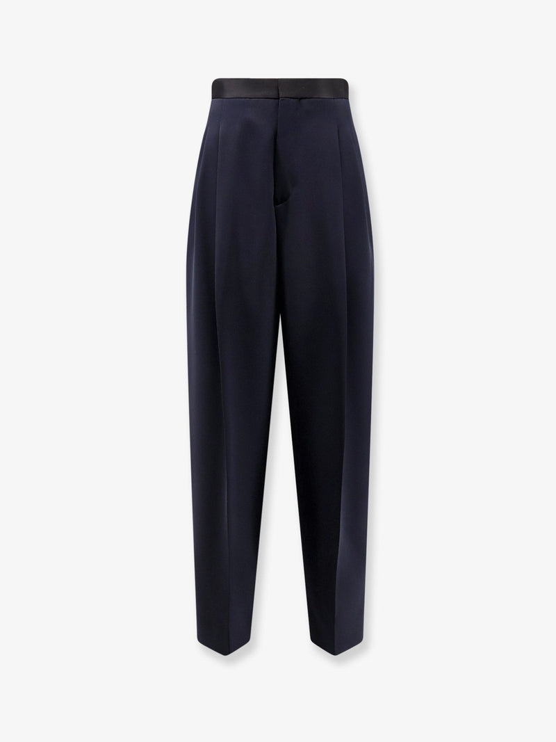 Bottega Veneta Bottega Veneta Wool Trousers with Satin Waistband Blue - World Class Fashion