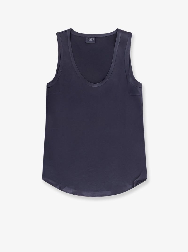 Brunello Cucinelli Brunello Cucinelli Stretch Silk Tank Top Blue - World Class Fashion
