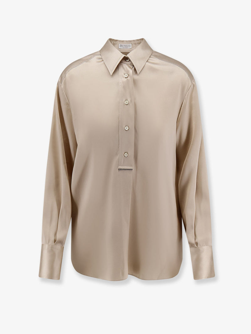 Brunello Cucinelli Brunello Cucinelli Silk Shirt with Monili Beige - World Class Fashion
