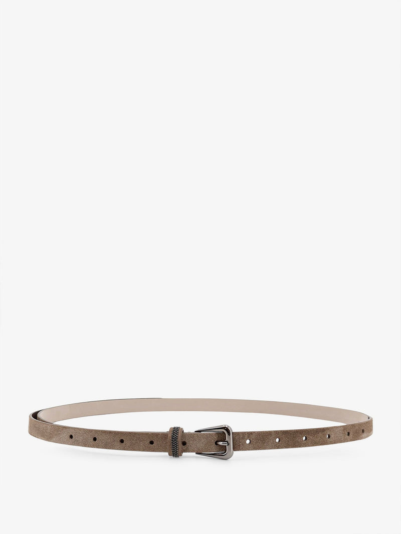 Brunello Cucinelli Brunello Cucinelli Suede Belt with Monili Beige - World Class Fashion